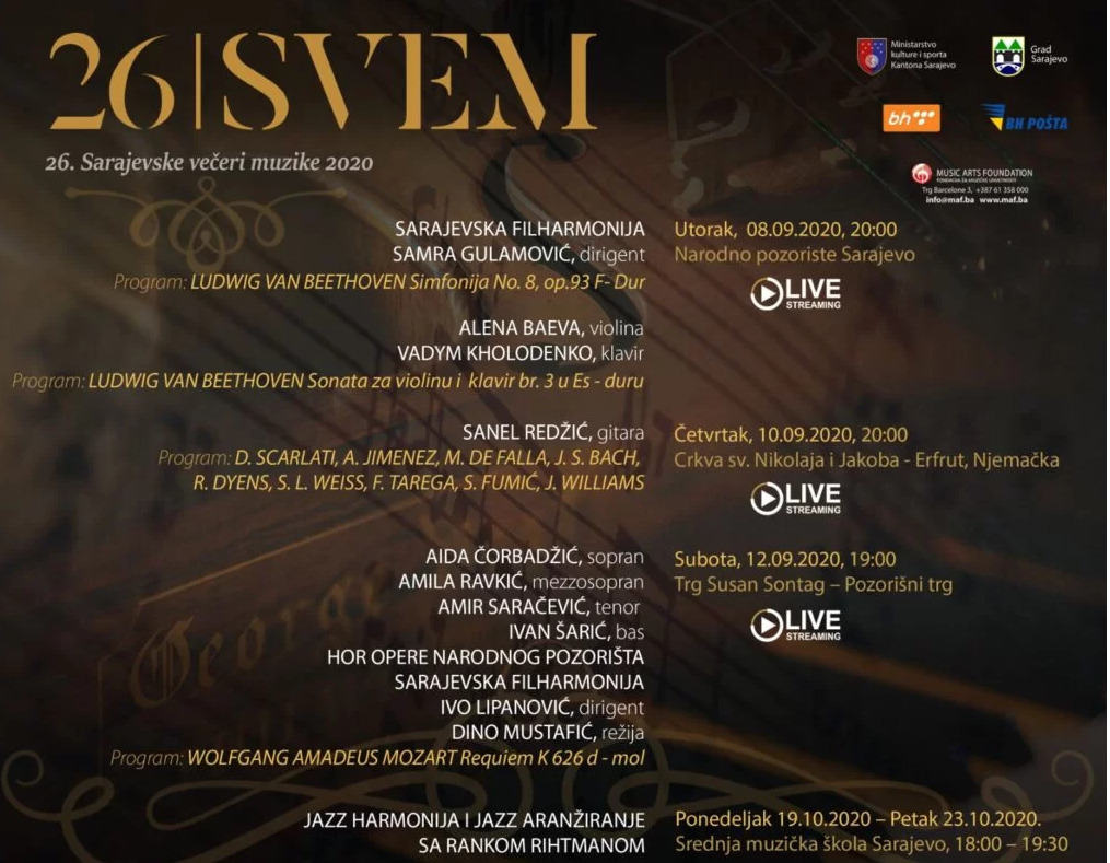 Online izdanje 26. festivala Sarajevske večeri glazbe