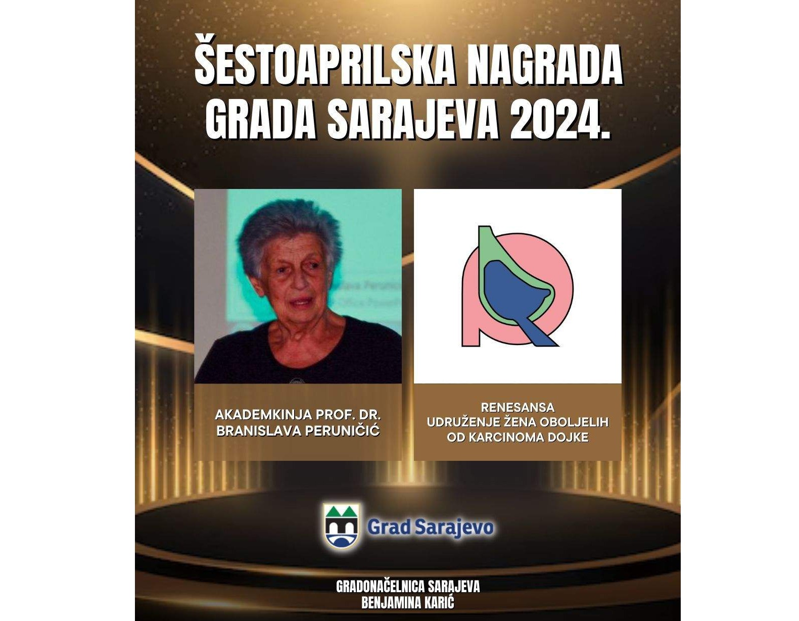 Izabrani dobitnici Šestoaprilske nagrade Grada Sarajeva u 2024. godini