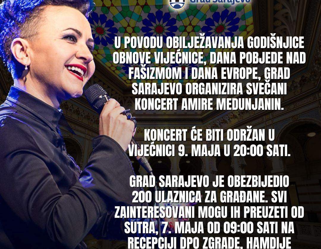 Povodom 9. svibnja svečani koncert Amire Medunjanin u Vijećnici
