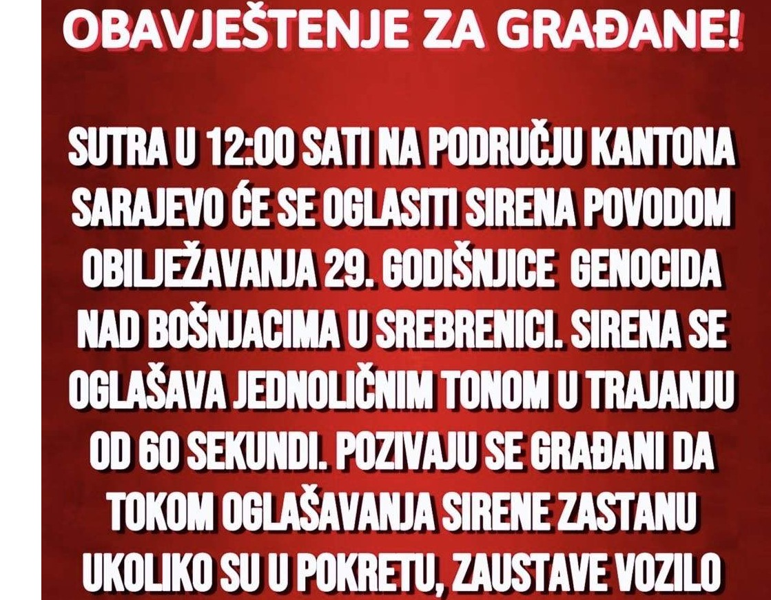 Grad Sarajevo: Obilježavanje 29. godišnjice genocida u Srebrenici