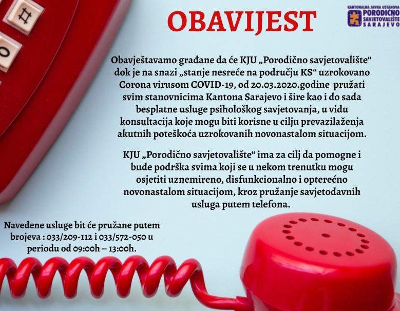 KJU Porodično savjetovalište: Besplatne usluge psihološkog savjetovanja